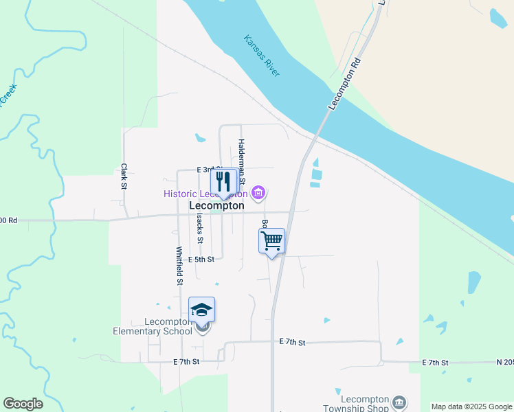 map of restaurants, bars, coffee shops, grocery stores, and more near 620 East Woodson Avenue in Lecompton