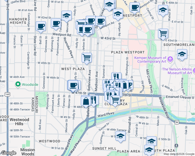 map of restaurants, bars, coffee shops, grocery stores, and more near in Kansas City