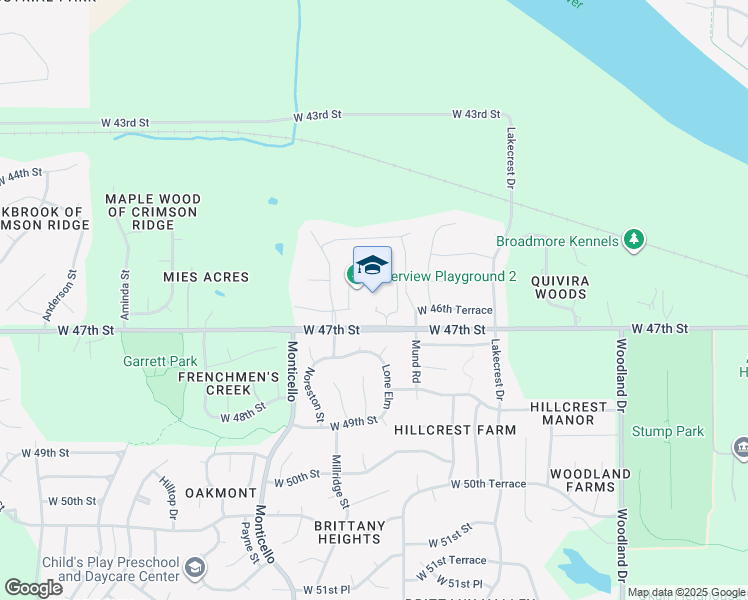 map of restaurants, bars, coffee shops, grocery stores, and more near 21550 West 47th Street in Shawnee