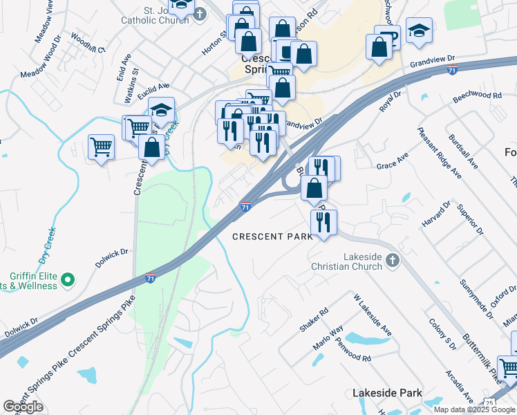 map of restaurants, bars, coffee shops, grocery stores, and more near 421 Buttermilk Pike in Fort Mitchell