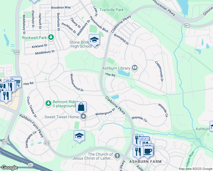 map of restaurants, bars, coffee shops, grocery stores, and more near 43232 Chokeberry Square in Ashburn