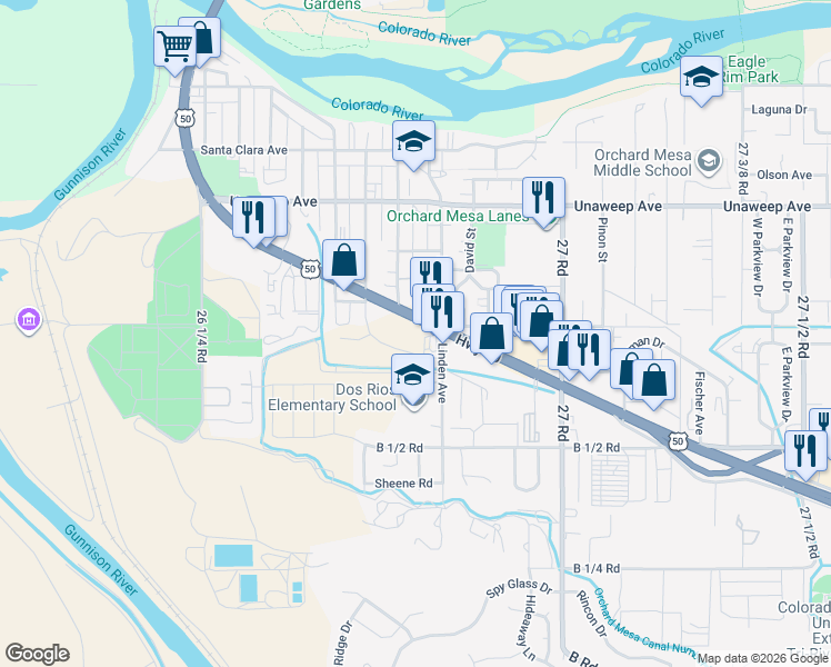 map of restaurants, bars, coffee shops, grocery stores, and more near 2674 U.S. 50 in Grand Junction
