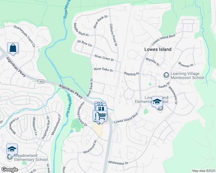 map of restaurants, bars, coffee shops, grocery stores, and more near 47427 Halcyon Place in Sterling