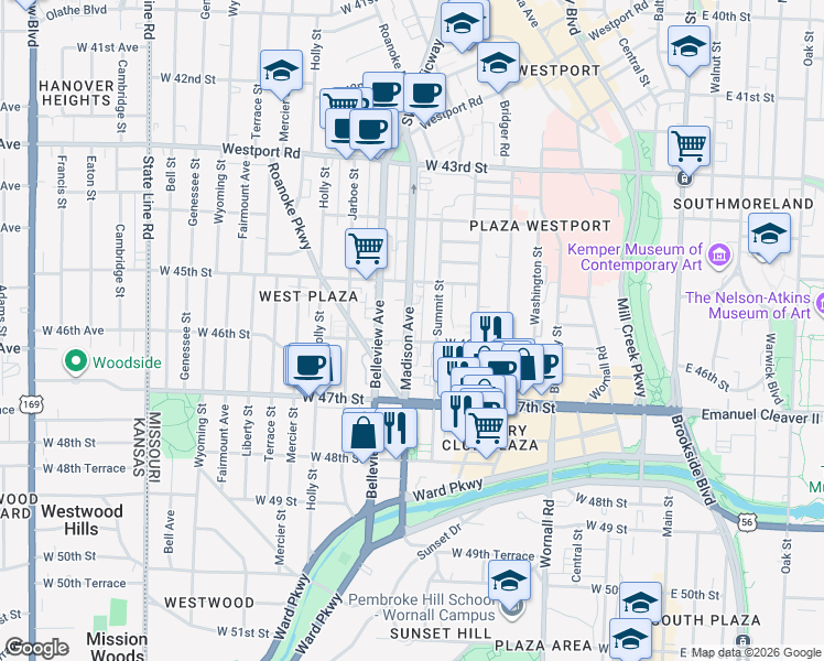map of restaurants, bars, coffee shops, grocery stores, and more near in Kansas City