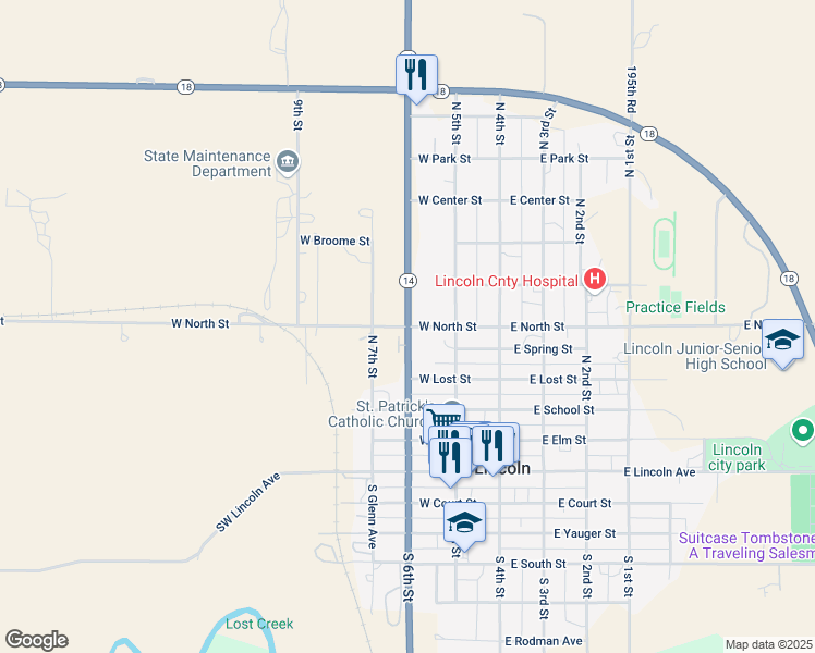 map of restaurants, bars, coffee shops, grocery stores, and more near Kansas 14 in Lincoln