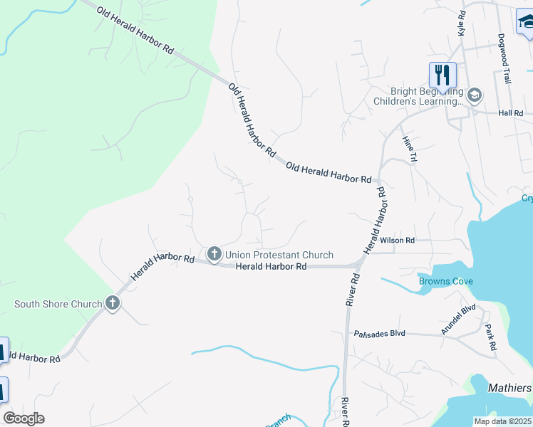 map of restaurants, bars, coffee shops, grocery stores, and more near 504 Teak Road in Crownsville