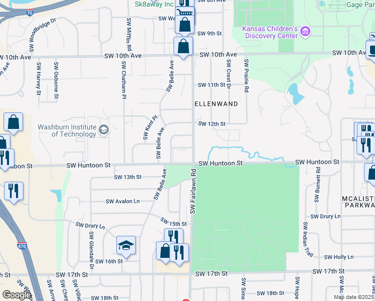 map of restaurants, bars, coffee shops, grocery stores, and more near 5202 Southwest 12th Terrace in Topeka