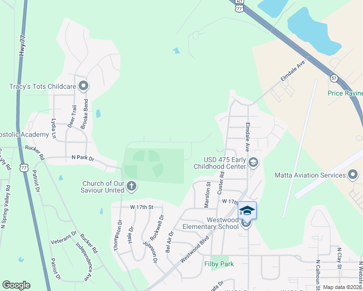 map of restaurants, bars, coffee shops, grocery stores, and more near 2113 Thompson Drive in Junction City