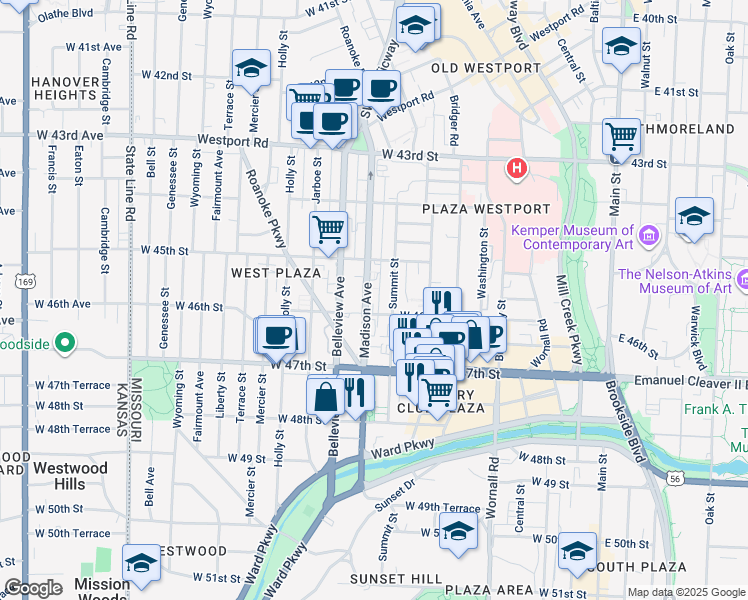 map of restaurants, bars, coffee shops, grocery stores, and more near in Kansas City