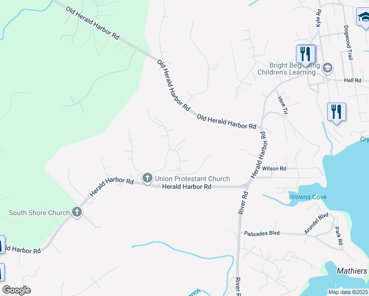 map of restaurants, bars, coffee shops, grocery stores, and more near 504 Teak Road in Crownsville