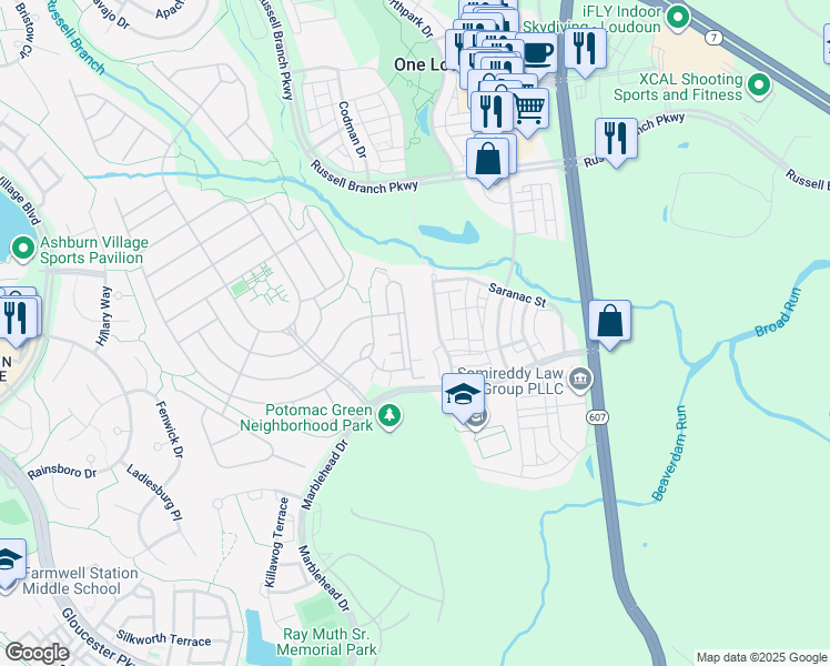 map of restaurants, bars, coffee shops, grocery stores, and more near 20620 Hope Spring Terrace in Ashburn
