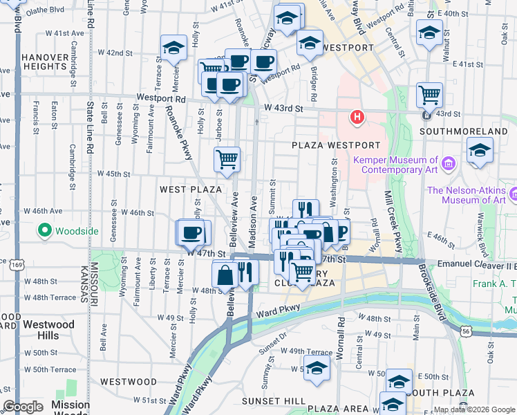 map of restaurants, bars, coffee shops, grocery stores, and more near in Kansas City