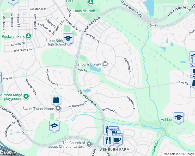 map of restaurants, bars, coffee shops, grocery stores, and more near 43343 Chokeberry Square in Ashburn