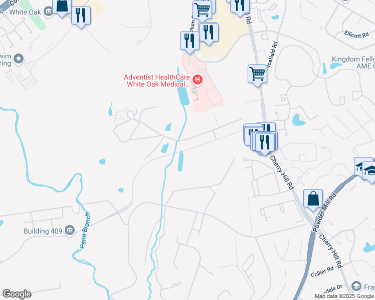 map of restaurants, bars, coffee shops, grocery stores, and more near FDA Boulevard in Silver Spring
