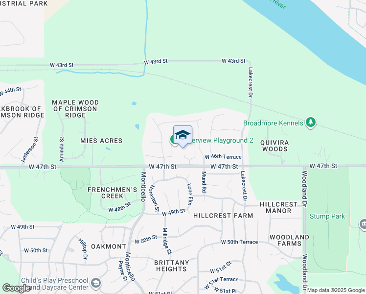 map of restaurants, bars, coffee shops, grocery stores, and more near 21550 West 47th Street in Shawnee