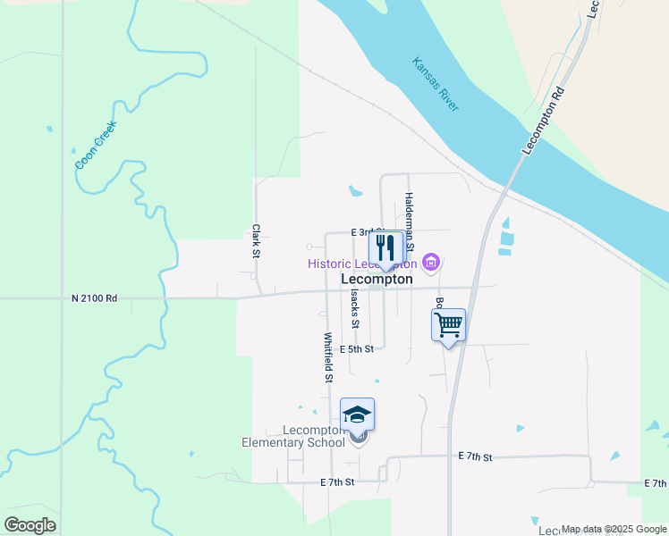 map of restaurants, bars, coffee shops, grocery stores, and more near 332 Whitfield Street in Lecompton