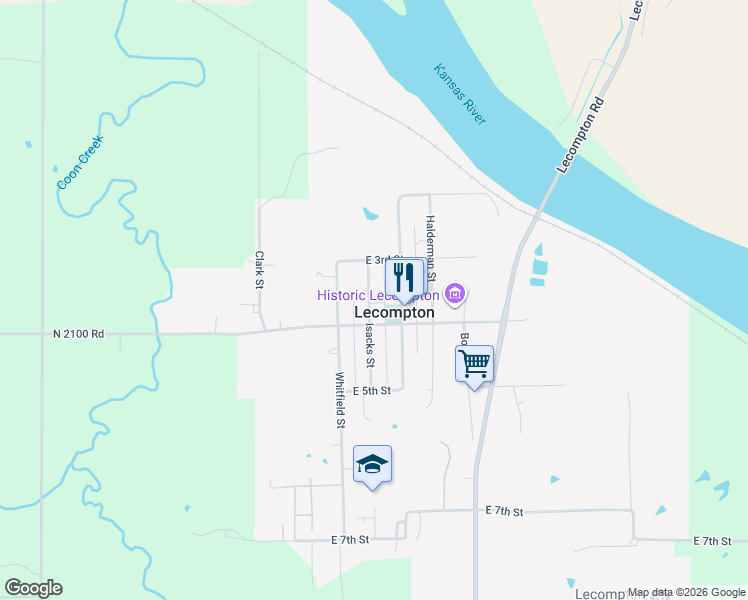 map of restaurants, bars, coffee shops, grocery stores, and more near 330 Isacks Street in Lecompton
