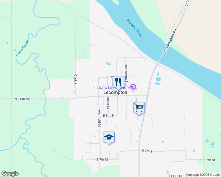 map of restaurants, bars, coffee shops, grocery stores, and more near 330 Isacks Street in Lecompton