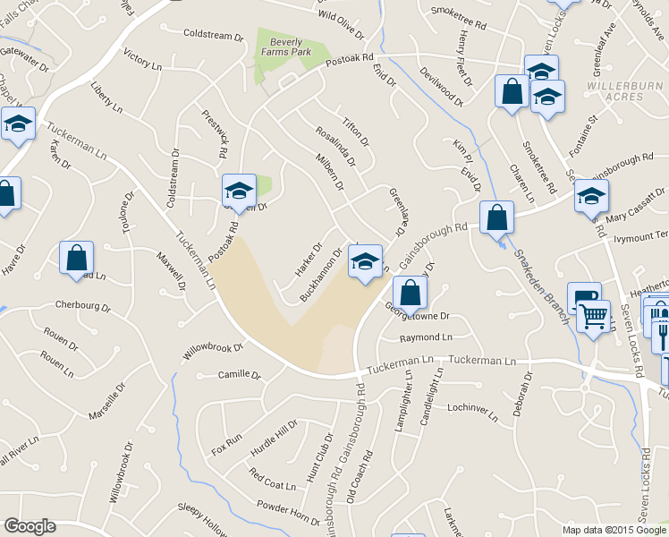 map of restaurants, bars, coffee shops, grocery stores, and more near 8408 Buckhannon Drive in Rockville
