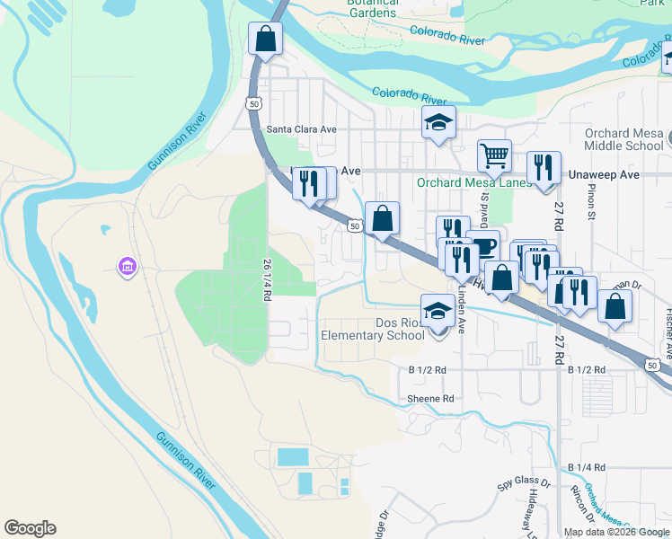 map of restaurants, bars, coffee shops, grocery stores, and more near 669 U.S. 50 in Grand Junction