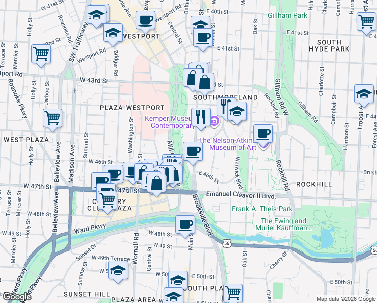 map of restaurants, bars, coffee shops, grocery stores, and more near in Kansas City