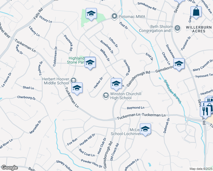 map of restaurants, bars, coffee shops, grocery stores, and more near 8408 Buckhannon Drive in Rockville
