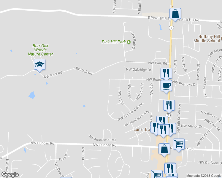 map of restaurants, bars, coffee shops, grocery stores, and more near 2306 Northwest 13th Street in Blue Springs
