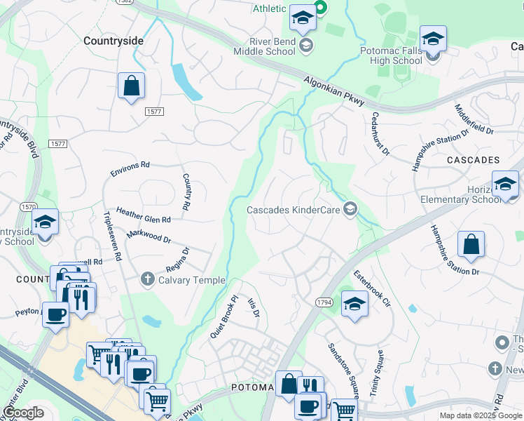 map of restaurants, bars, coffee shops, grocery stores, and more near 20617 Marsh Court in Sterling