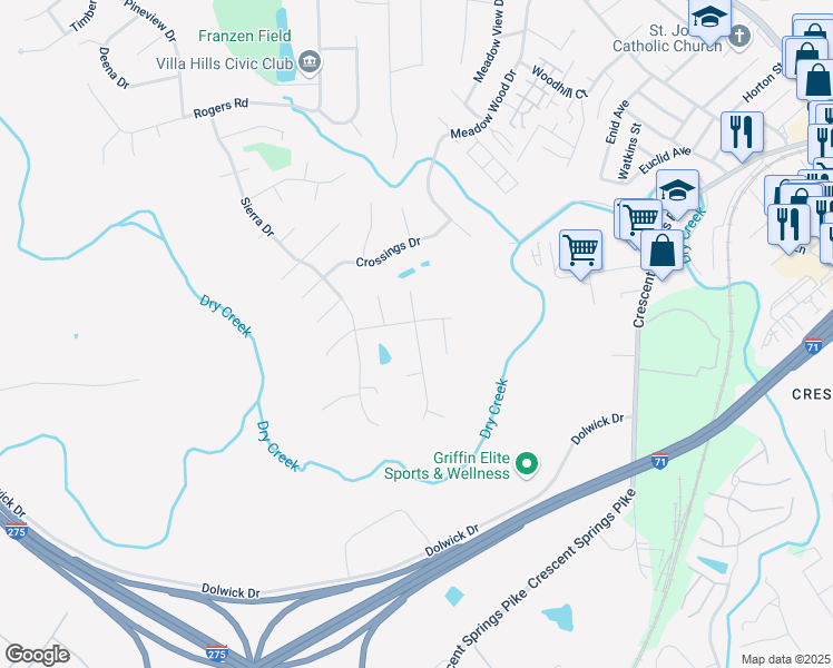 map of restaurants, bars, coffee shops, grocery stores, and more near 847 Eubanks Road in Crescent Springs
