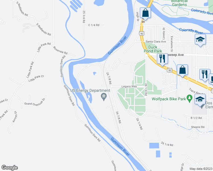 map of restaurants, bars, coffee shops, grocery stores, and more near 2317 B 3/4 Road in Grand Junction