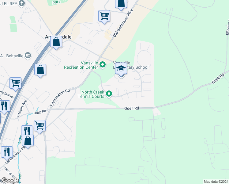 map of restaurants, bars, coffee shops, grocery stores, and more near 11310 Narrow Trail Terrace in Beltsville
