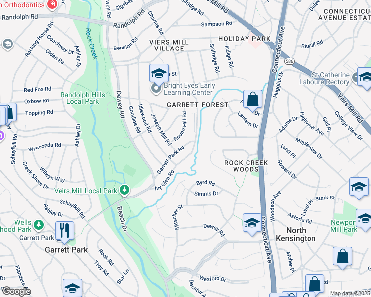 map of restaurants, bars, coffee shops, grocery stores, and more near 4206 Garrett Park Road in Silver Spring