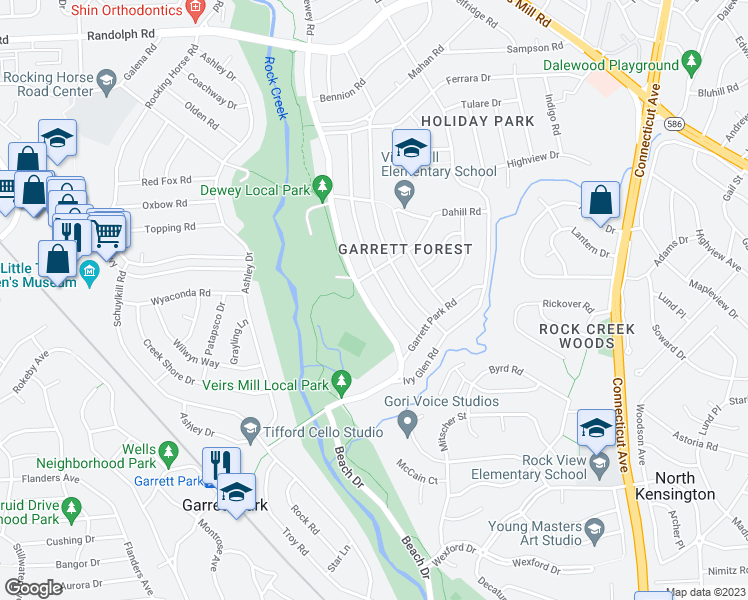 map of restaurants, bars, coffee shops, grocery stores, and more near 11509 Dewey Road in Silver Spring