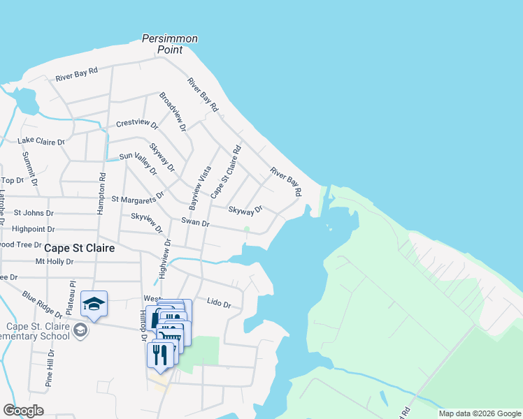 map of restaurants, bars, coffee shops, grocery stores, and more near 1159 Skyway Drive in Annapolis
