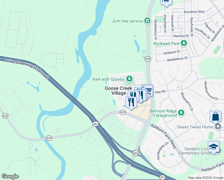 map of restaurants, bars, coffee shops, grocery stores, and more near 20653 Erskine Terrace in Ashburn