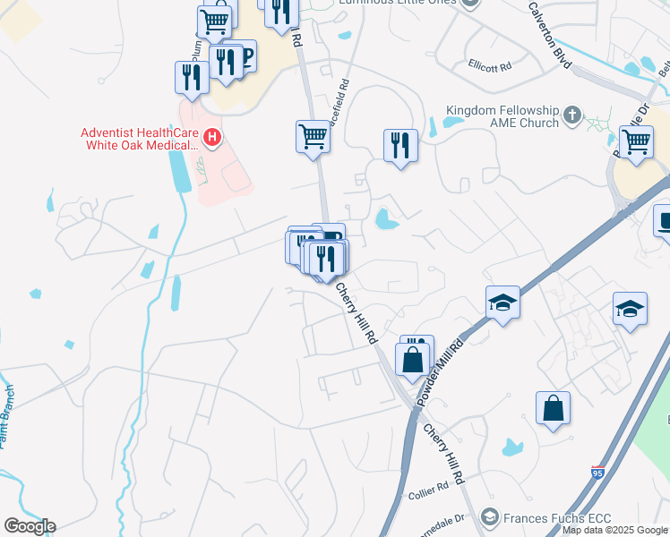 map of restaurants, bars, coffee shops, grocery stores, and more near 11459 Cherry Hill Road in Beltsville