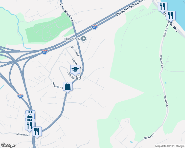 map of restaurants, bars, coffee shops, grocery stores, and more near 27 Linet Avenue in Highland Heights