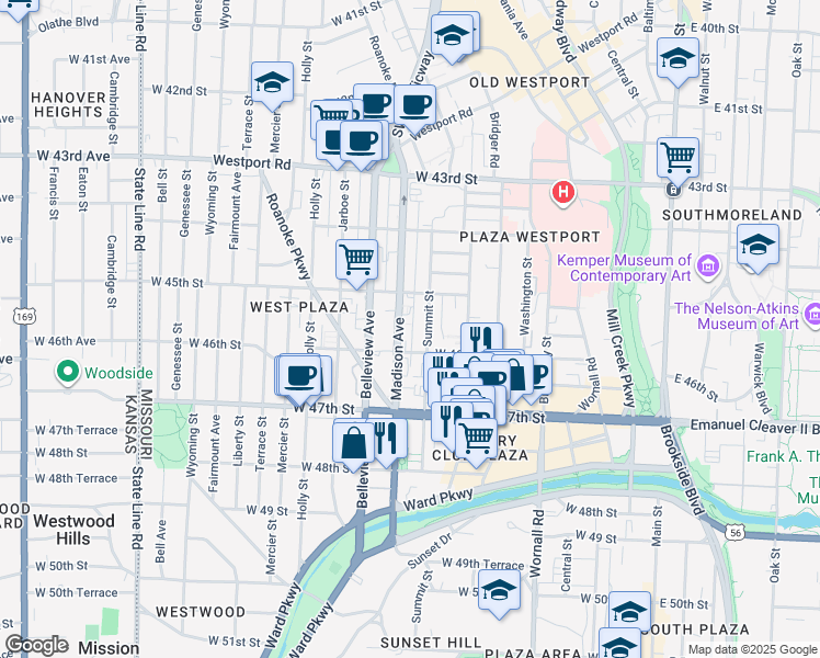 map of restaurants, bars, coffee shops, grocery stores, and more near in Kansas City