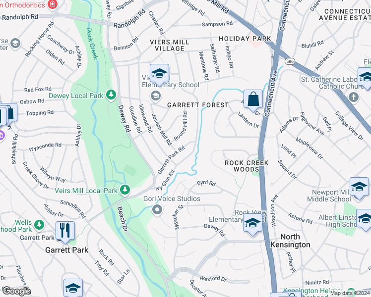 map of restaurants, bars, coffee shops, grocery stores, and more near 4206 Garrett Park Road in Silver Spring