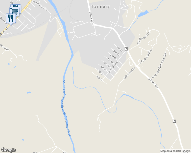 map of restaurants, bars, coffee shops, grocery stores, and more near 213 8th Street in Moorefield