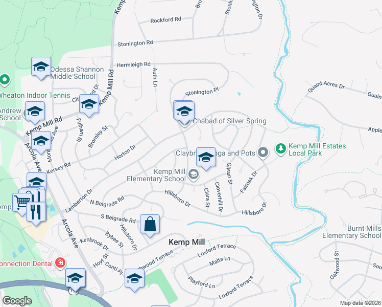 map of restaurants, bars, coffee shops, grocery stores, and more near 11521 Lovejoy Street in Silver Spring