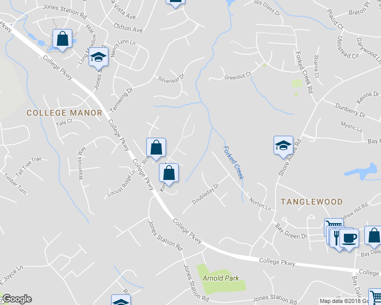 map of restaurants, bars, coffee shops, grocery stores, and more near 1227 Summerwood Court in Arnold