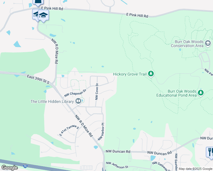 map of restaurants, bars, coffee shops, grocery stores, and more near 3506 Northwest Chapman Court in Blue Springs