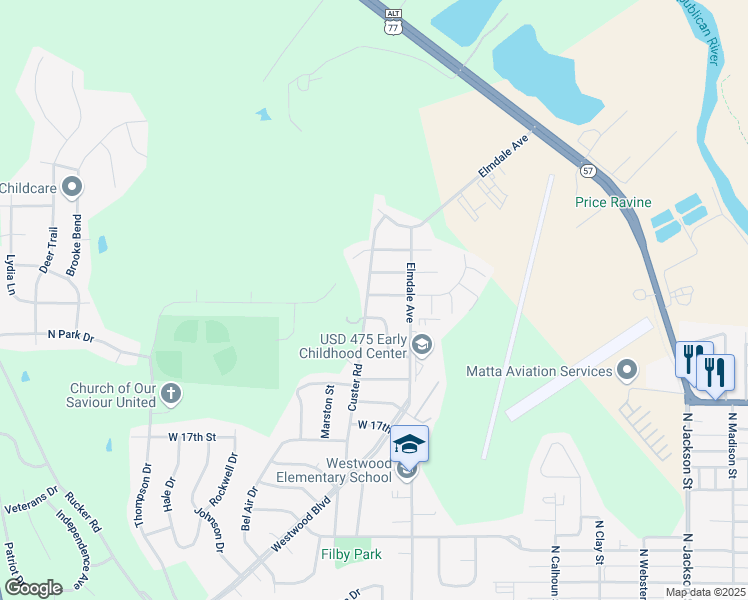 map of restaurants, bars, coffee shops, grocery stores, and more near 1221 West 19th Street in Junction City