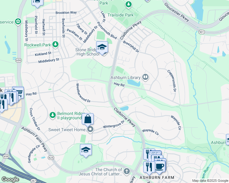 map of restaurants, bars, coffee shops, grocery stores, and more near 43218 Chokeberry Square in Ashburn