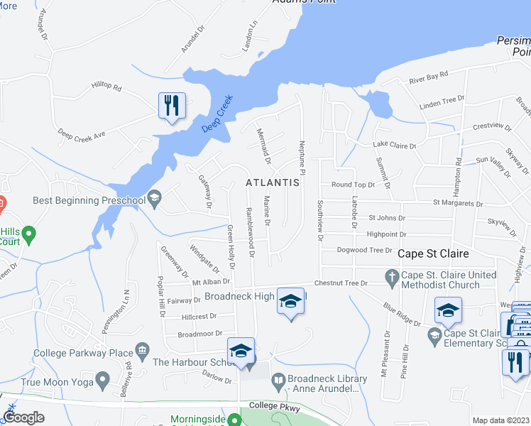 map of restaurants, bars, coffee shops, grocery stores, and more near 924 Marine Drive in Annapolis