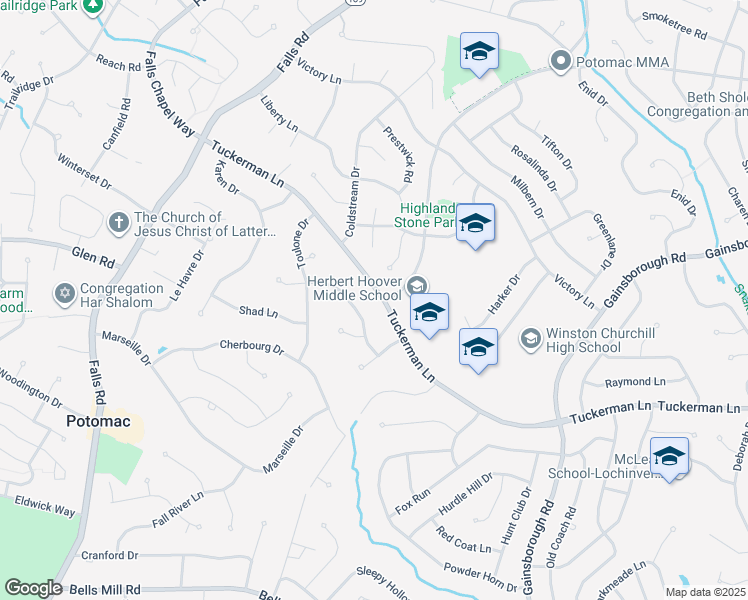 map of restaurants, bars, coffee shops, grocery stores, and more near 8802 Tuckerman Lane in Rockville