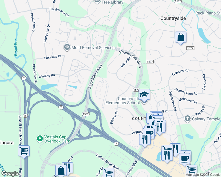 map of restaurants, bars, coffee shops, grocery stores, and more near 20620 Sutherlin Place in Sterling