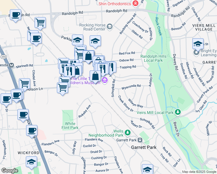 map of restaurants, bars, coffee shops, grocery stores, and more near 4925 Wyaconda Road in North Bethesda