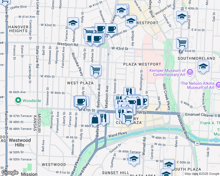 map of restaurants, bars, coffee shops, grocery stores, and more near in Kansas City